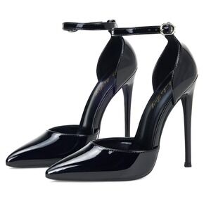 Elisabet Tang Black D'Orsay Ankle Strap Pointed Toe Stiletto Heels 9.5
